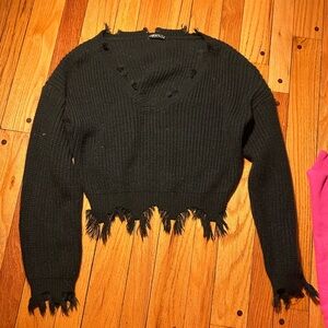 SHEIN Black Distressed Sweater
